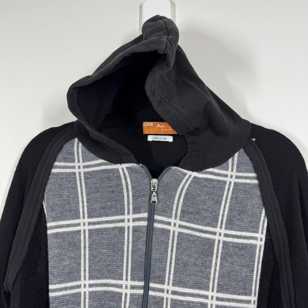 Trade Iceland Black Gray Zip Hoodie Sweater Mens Size XL Wool Blend Italy - Picture 4 of 13